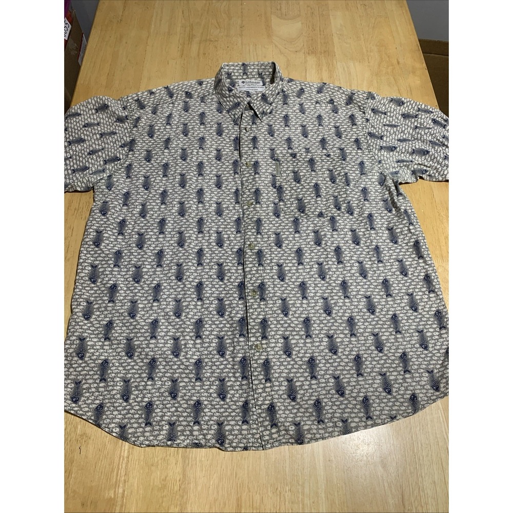 Columbia Sportswear Fish Skeletons!  Button Down Shirt- XXL blue multi‎